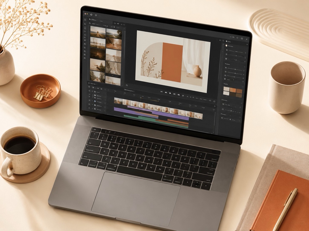 ノートPCで動画を編集している制作風景